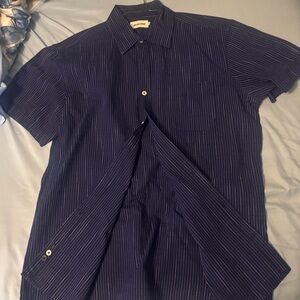 Taylor Stitch The Short Sleeve California in Navy Slub Strip Mens Size 42